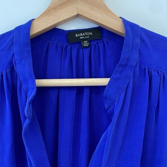 Babaton Aritzia Silk Sleeveless Dress Blue Drawstring Pockets Button Down XXS - Picture 3 of 7